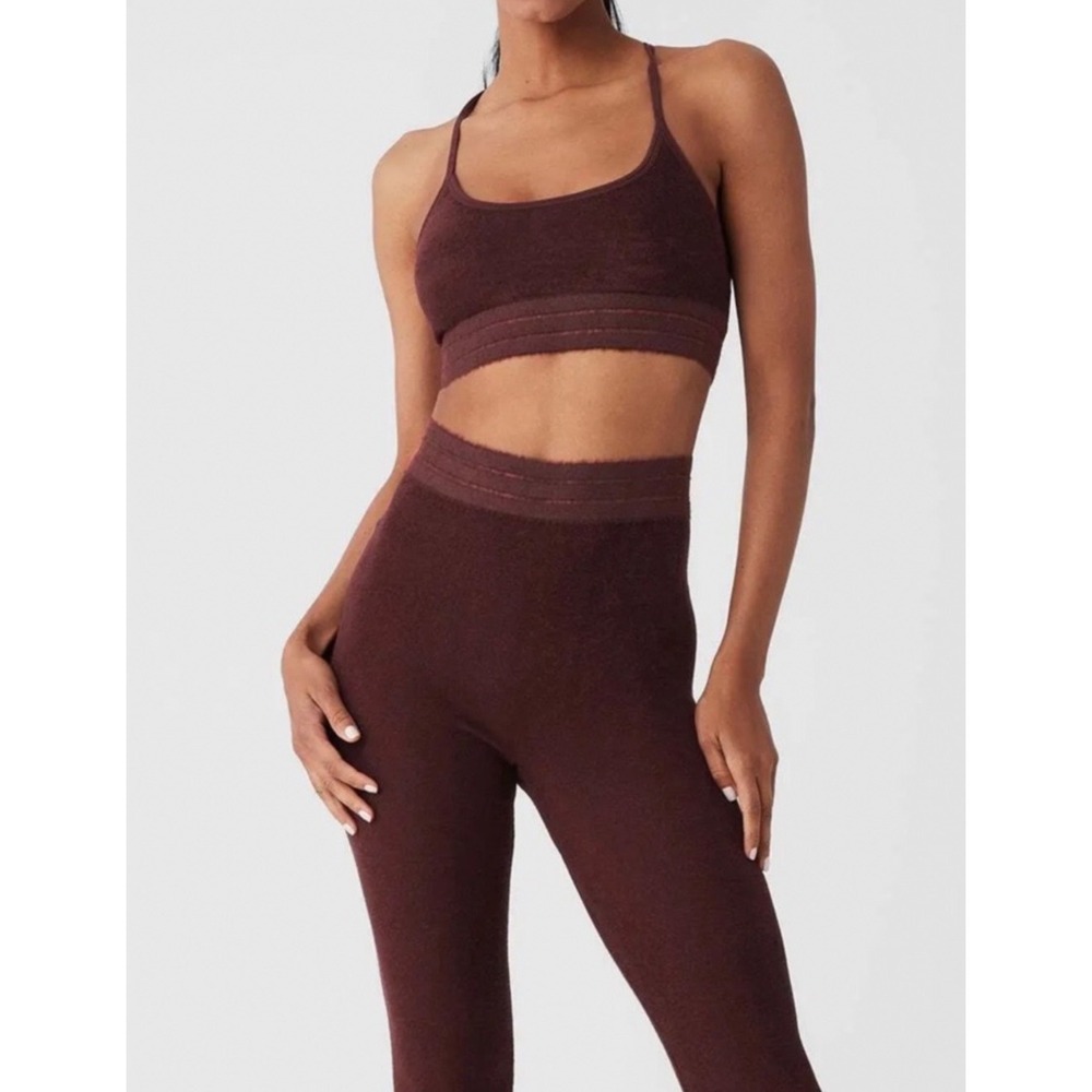 Alo Seamless Luxe Terry Cuddle Bra & High Waist Legging Set Cherry Cola Sz XS/S